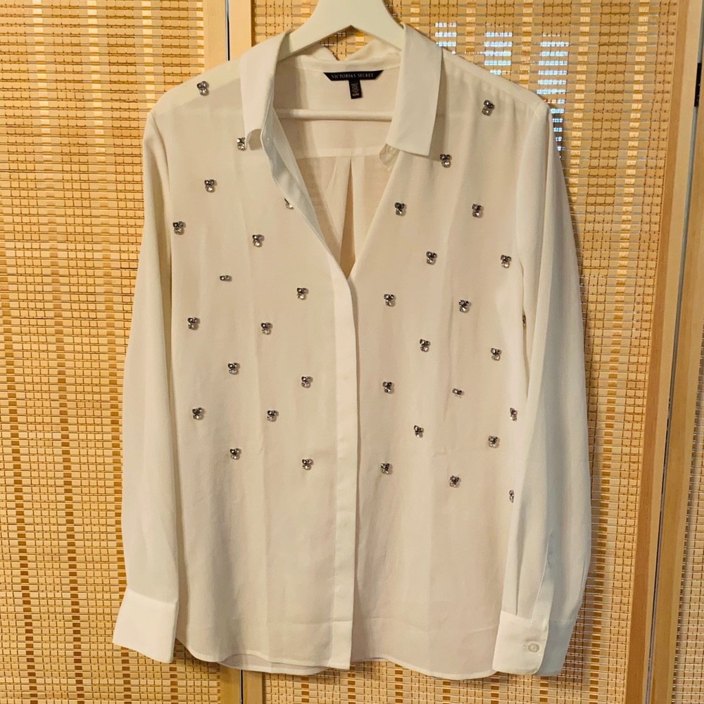 Rhinestone adorned button down top
